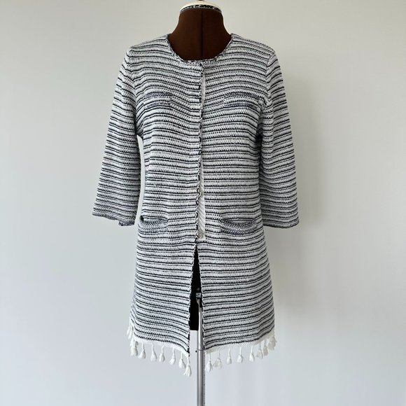Cotton/Wool Striped Cardi with Tassel Trim - Picture 1 of 8